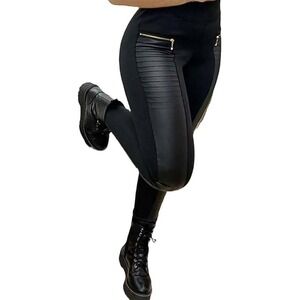 Flamingals Faux Leather Legging for Women High Waisted Motorcycle Leggings Zip L